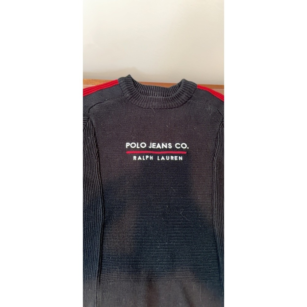 Polo Jeans Co Ralph Lauren Sweater Black Red Stripe Vintage Y2K Sporty - Picture 6 of 7
